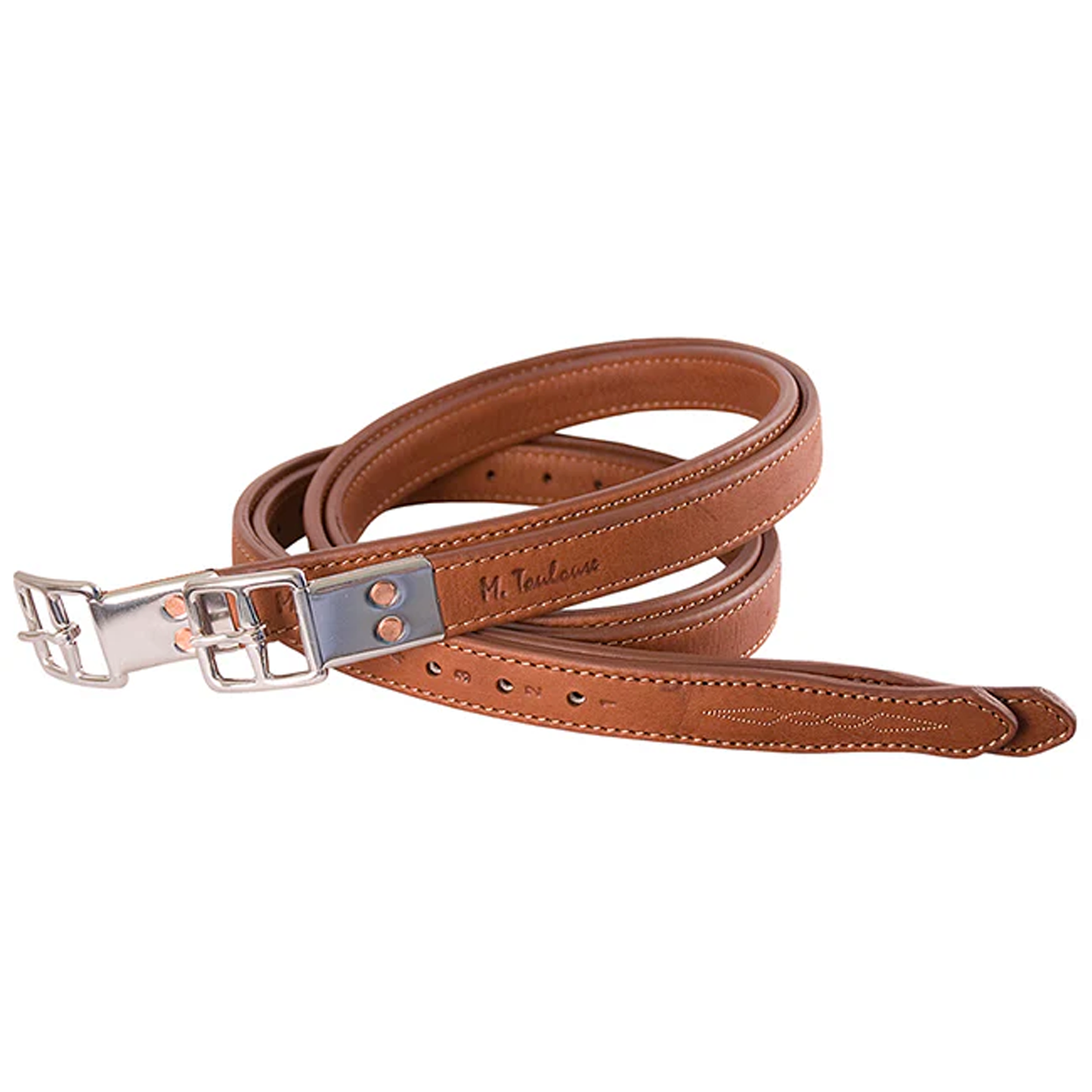 Marcel Toulouse Platinum 1" x 54" Double Leather Stirrup Leathers w/ Fancy Stitching